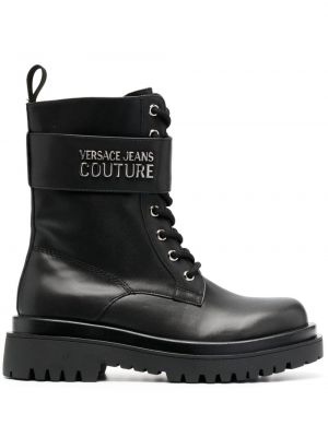 Krajkové šněrovací kotníkové boty Versace Jeans Couture černé