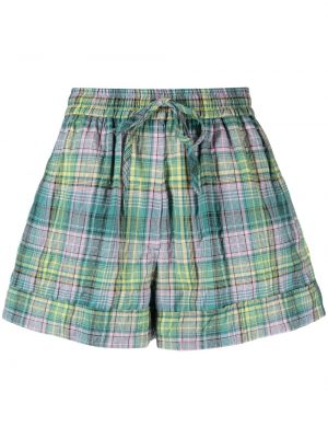 Kratke hlače s karirastim vzorcem s potiskom Ganni zelena