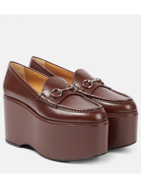 Loafers di pelle con platform Gucci marrone