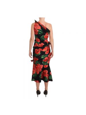 Vestido midi de seda de flores con estampado Dolce & Gabbana negro