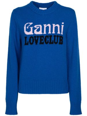 Vlněný svetr Ganni modrý