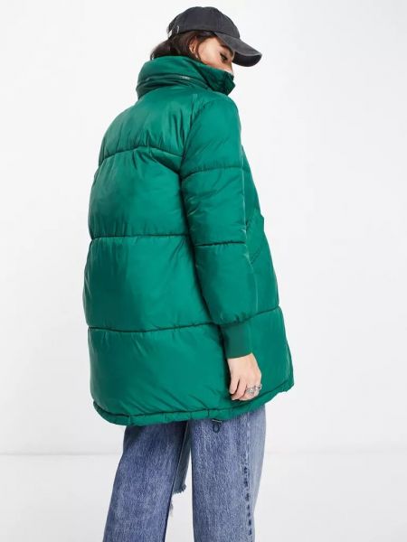 Стеганое пальто с капюшоном Only зеленое