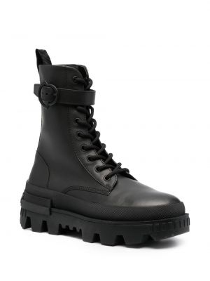 Krajkové kožené šněrovací kotníkové boty Moncler černé
