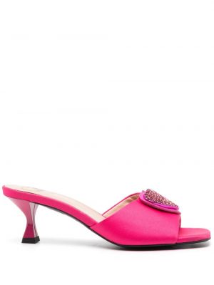 Papuci tip mules din satin Love Moschino roz