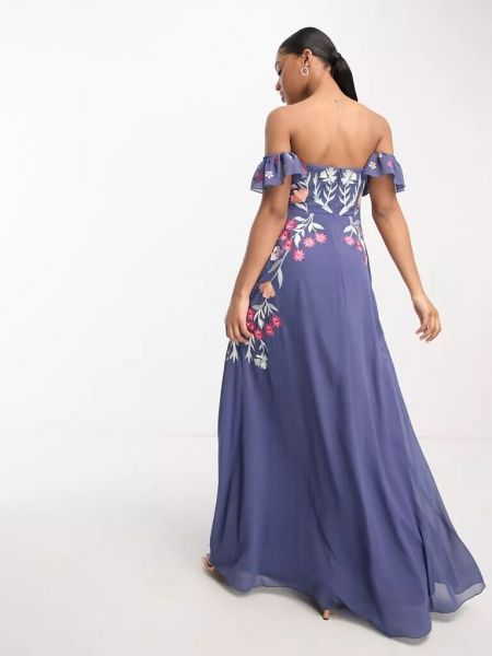 Длинное платье с вышивкой Maya синее