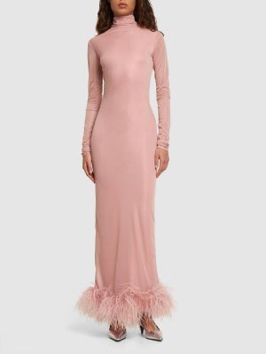 Sukienka długa w piórka z dżerseju 16arlington różowa