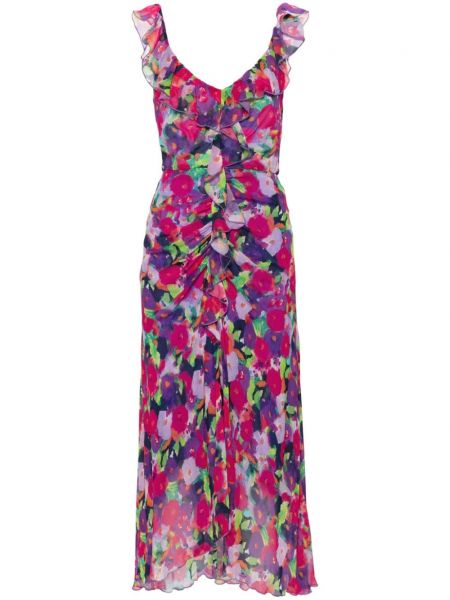 Midi obleka s cvetličnim vzorcem s potiskom Nissa vijolična