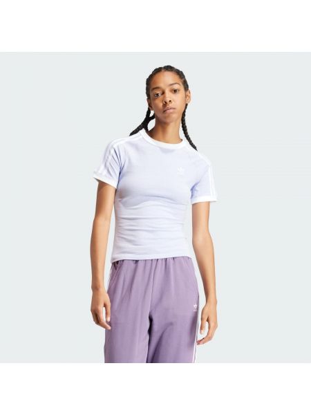Koszulka slim fit w paski Adidas fioletowa