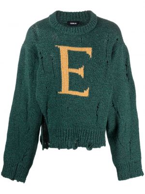 Вълнен пуловер с протрити краища Egonlab зелено