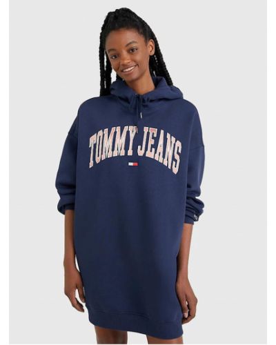 Džínové šaty s kapucí Tommy Jeans modré