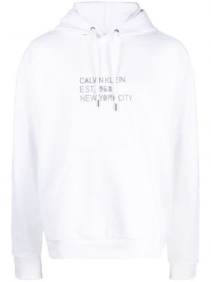 Pamučna hoodie s kapuljačom s printom Calvin Klein bijela