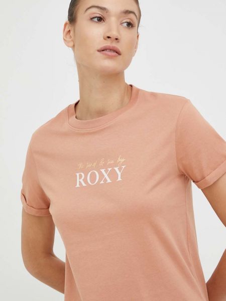 Памучна тениска Roxy кафяво