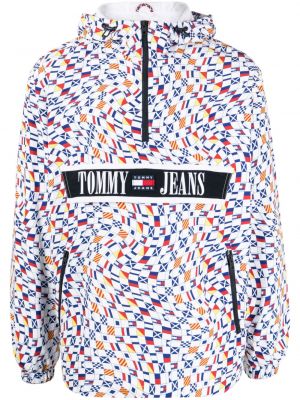 Abstraktse mustriline kapuutsiga teksajakk Tommy Jeans valge