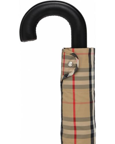 Kockovaný nylonový dáždnik s potlačou Burberry béžová