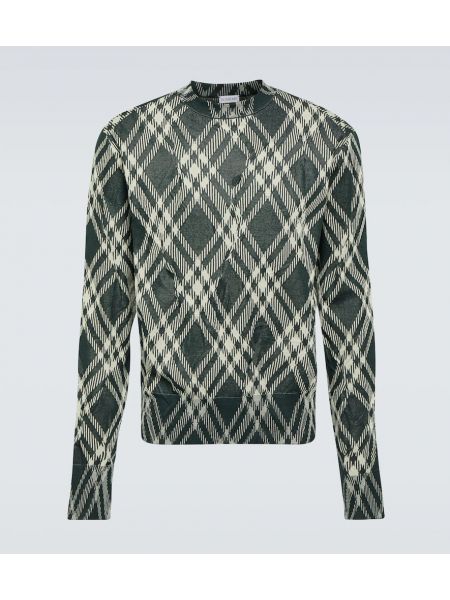 Bombažni pulover s karirastim vzorcem Burberry zelena