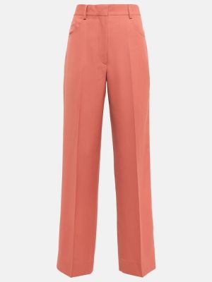 Vlněné rovné kalhoty s vysokým pasem Victoria Beckham růžové