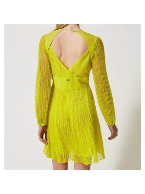 Mini vestido con escote v de encaje Twinset amarillo