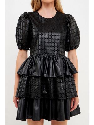 Кожаное платье мини из искусственной кожи English Factory черное