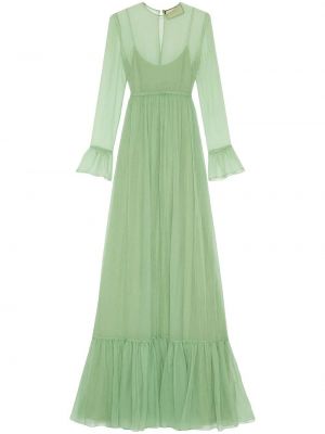 Копринена вечерна рокля от шифон Gucci зелено