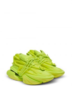 Sneakersy skórzane neoprenowe Balmain zielone