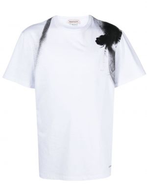 Памучна тениска с принт Alexander Mcqueen бяло