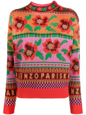 Жакардов пуловер на цветя с принт Kenzo червено