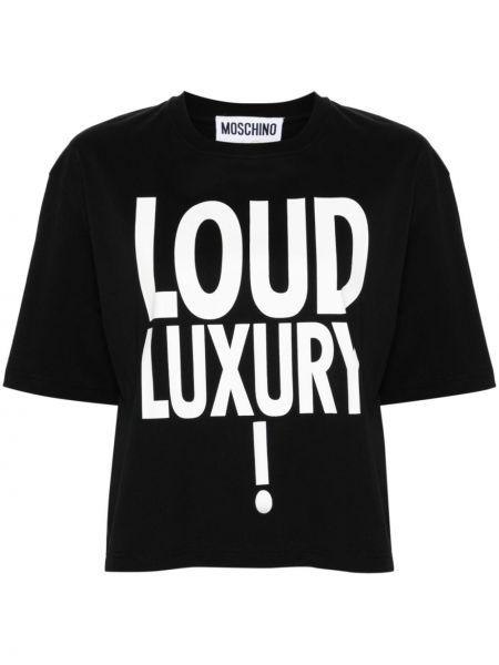 T-shirt avec imprimé slogan en coton à imprimé Moschino noir