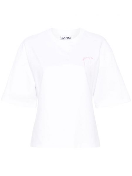 Broderet t-shirt Ganni hvid