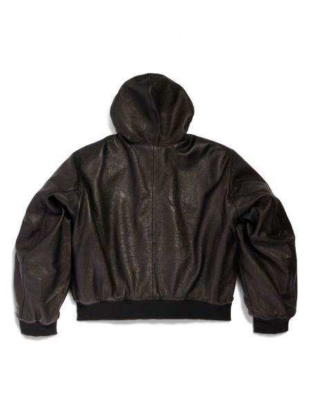Kožená bunda na zip s kapucí Balenciaga černá