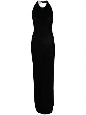 Viskózové šaty s odhalenými zády bez rukávů Aya Muse - černá