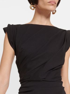 Βαμβακερή μίντι φόρεμα από ζέρσεϋ ντραπέ Dries Van Noten μαύρο
