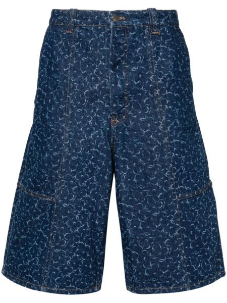 Pantaloni scurți din denim cu imagine cu imprimeu abstract Maison Kitsune albastru