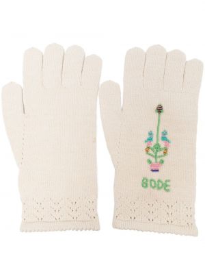 Dzianinowe haftowane rękawiczki Bode białe