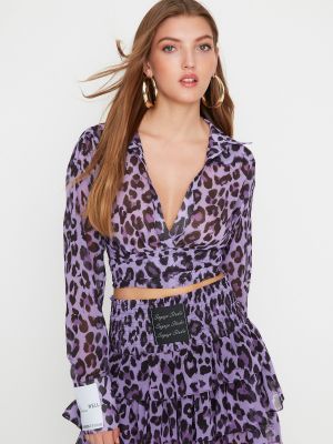 Srajca iz šifona s potiskom z leopardjim vzorcem Trendyol vijolična