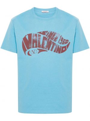Kokvilnas t-krekls ar apdruku Valentino Garavani zils