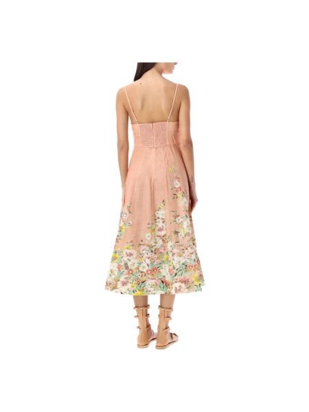Lniana sukienka midi w kwiatki koronkowa Zimmermann różowa