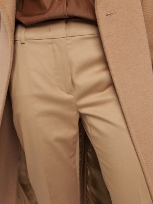 Bavlněné slim fit rovné kalhoty Max Mara hnědé