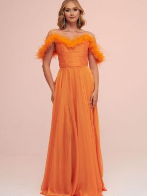 Sukienka wieczorowa szyfonowa Carmen pomarańczowa