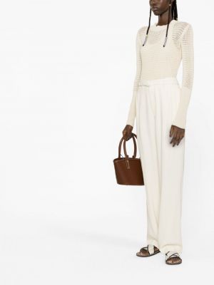 Vilnonės tiesios kelnės Ralph Lauren Collection balta