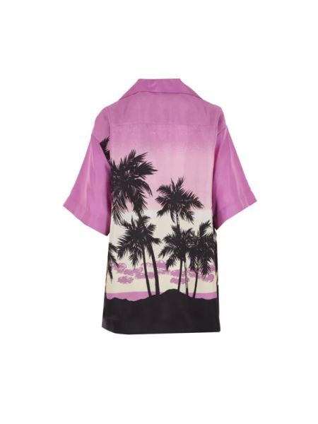Koszula z nadrukiem oversize Palm Angels fioletowa