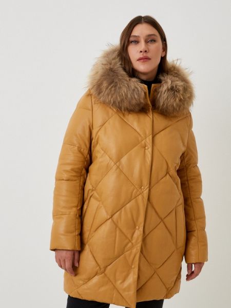 Утепленная кожаная куртка снежная королева коричневая