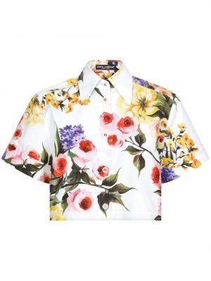 Bombažna srajca s cvetličnim vzorcem s potiskom Dolce & Gabbana bela