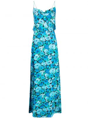 Sukienka długa w kwiatki z nadrukiem Rotate niebieska