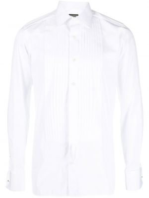Плисирана памучна риза Tom Ford бяло