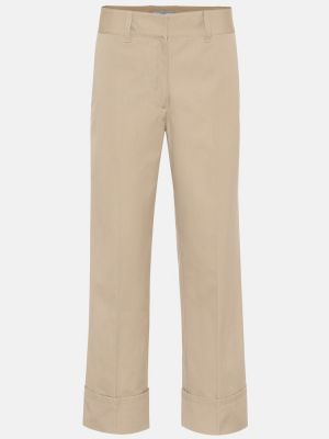 Bavlněné rovné kalhoty s vysokým pasem Prada khaki