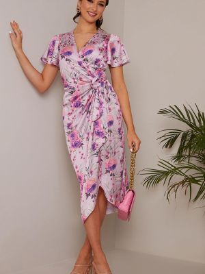 Платье миди с v-образным вырезом с коротким рукавом Chi Chi London фиолетовое