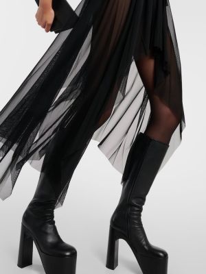 Midi obleka z mrežo z draperijo Norma Kamali črna