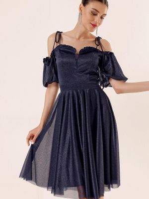 Πλισέ φόρεμα από τούλι By Saygı μπλε
