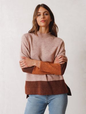 Женский свитер в стиле колор-блок из переработанных волокон Indi & Cold розовый