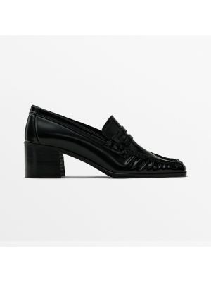 Лоферы на каблуке с квадратным носком Massimo Dutti черные